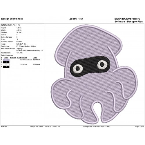 Blooper Super Mario Squid Embroidery Design Embr