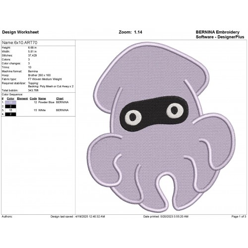 Blooper Super Mario Squid Embroidery Design Embr