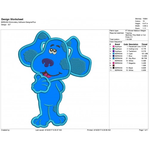 Blue Clues Embroidery Applique Design