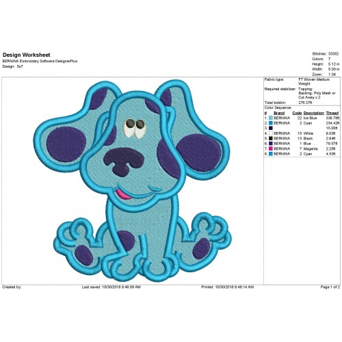 Blues Clues Filled Stitch Embroidery Design