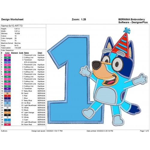 Bluey 1st Birthday Applique Design