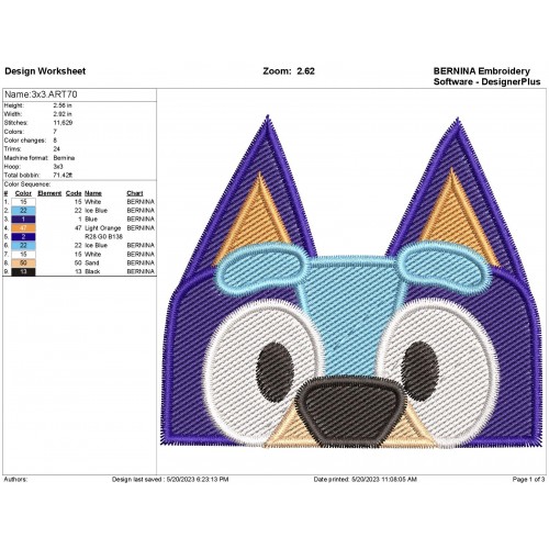 Bluey Head Peeker Filling Stitch Embroidery Design
