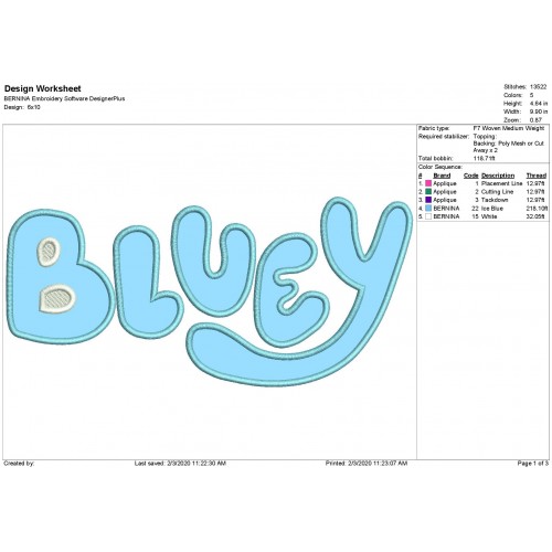 Bluey Logo Applique Design