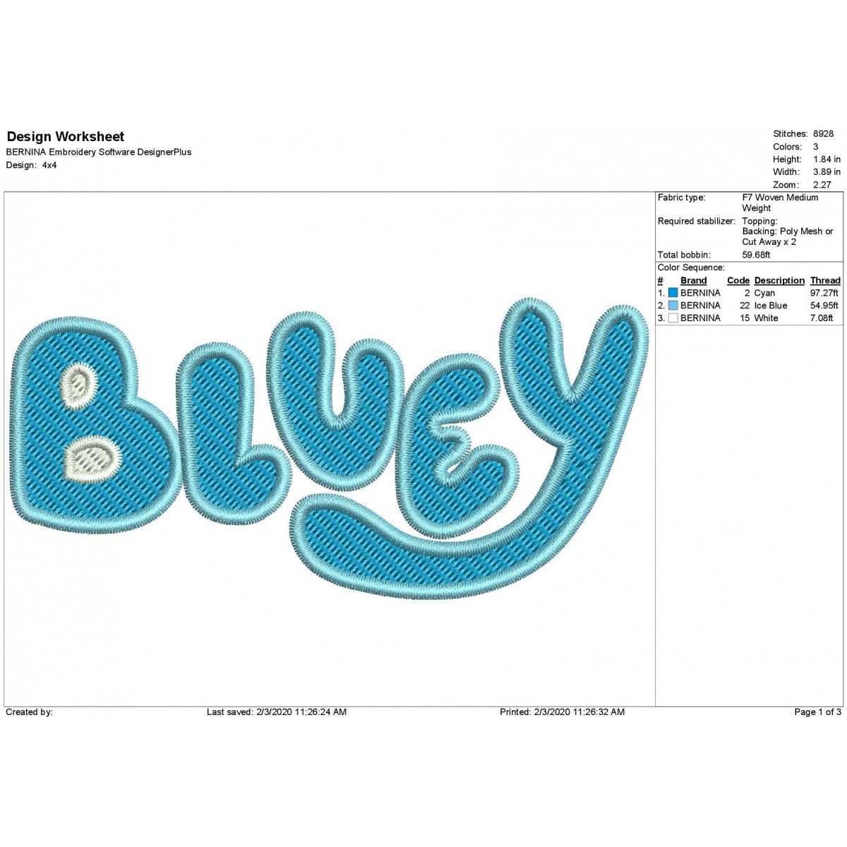 Bluey Logo Filled Stitch Embroidery Design