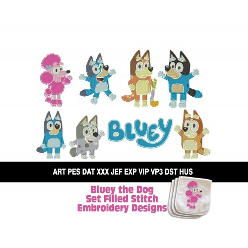 Bluey the Dog Set Filled Stitch Embroidery Designs