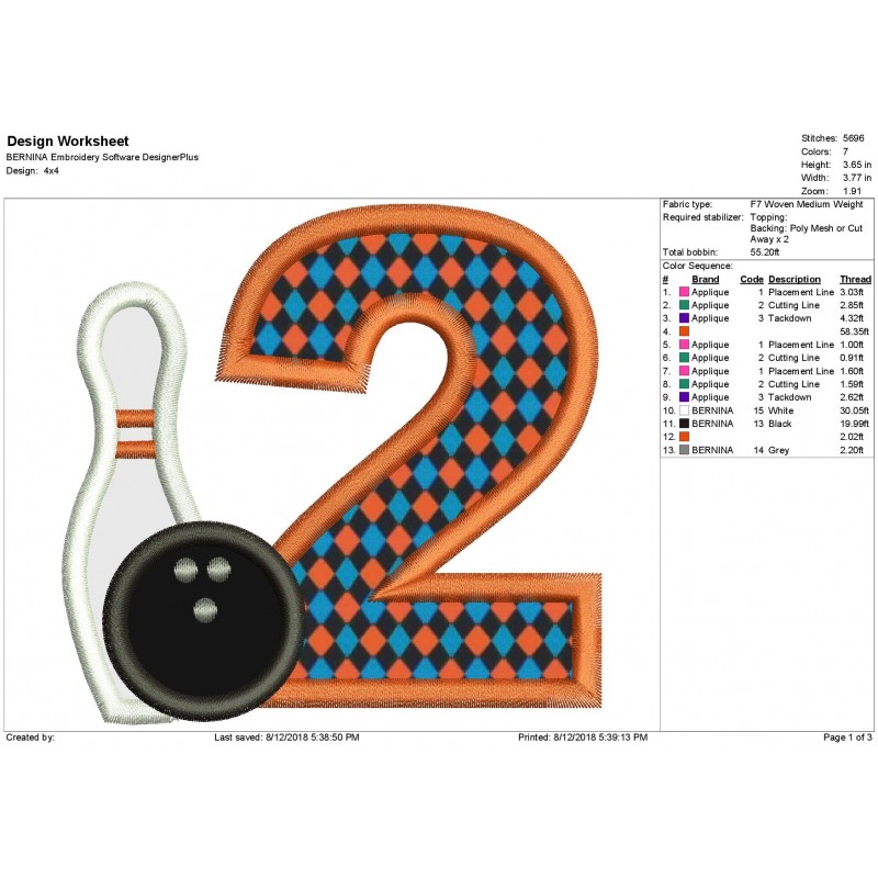 Bowling with a Number 2 Applique Design
