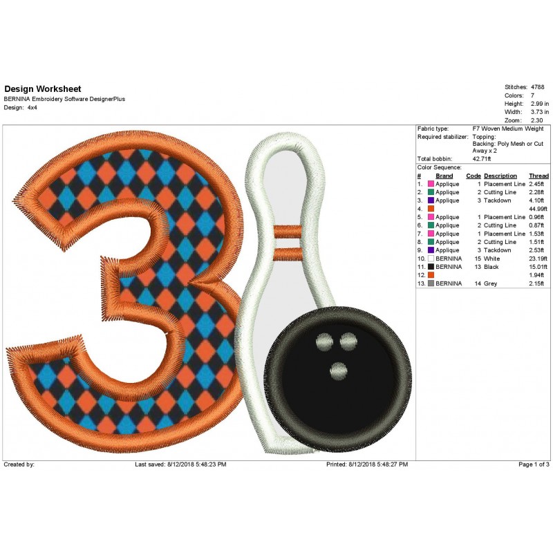Bowling with a Number 3 Applique Design