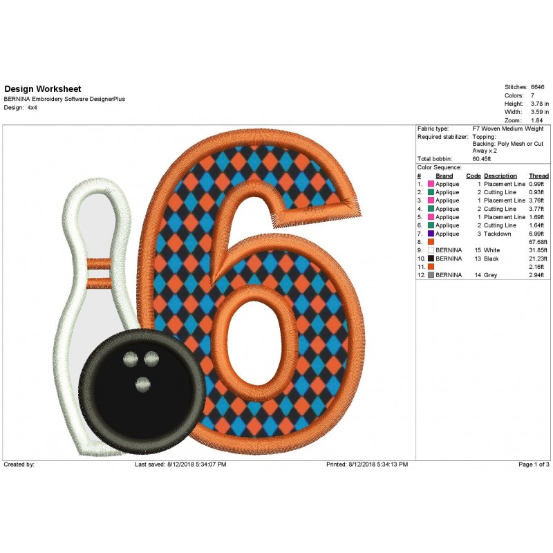 Bowling with a Number 6 Applique Design