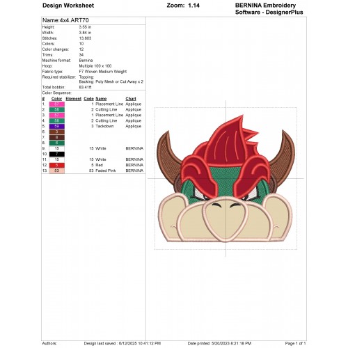 Bowser Peeker Applique Design Embr