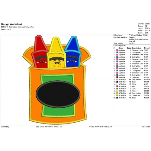 Box of Crayons Applique Design