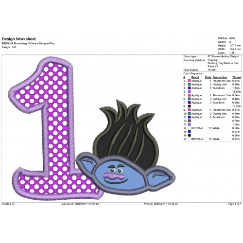 Branch Trolls 1st Birthday Applique Design