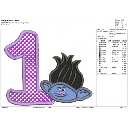 Branch Trolls 1st Birthday Applique Design