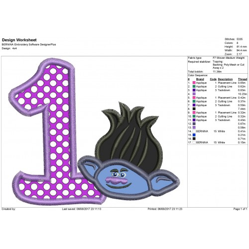 Branch Trolls 1st Birthday Applique Design