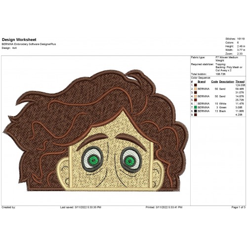 Bruno Encanto Peeker Head Embroidery Design