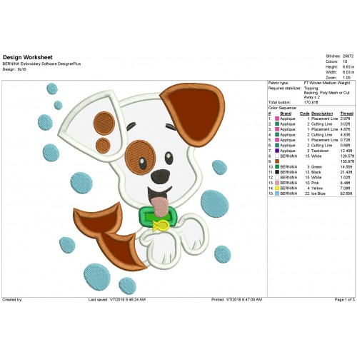 Bubble Puppy Embroidery Applique Design