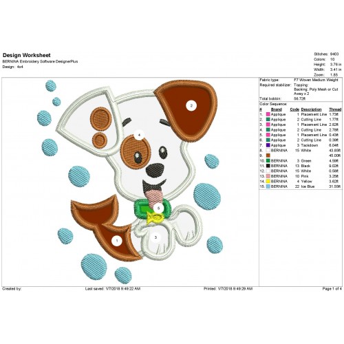 Bubble Puppy Embroidery Applique Design