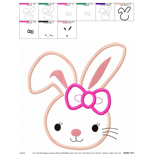 Bunny Girl Applique Design - Bunny Head Applique