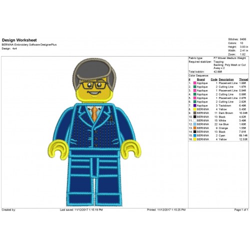 Business Man Lego Applique Design