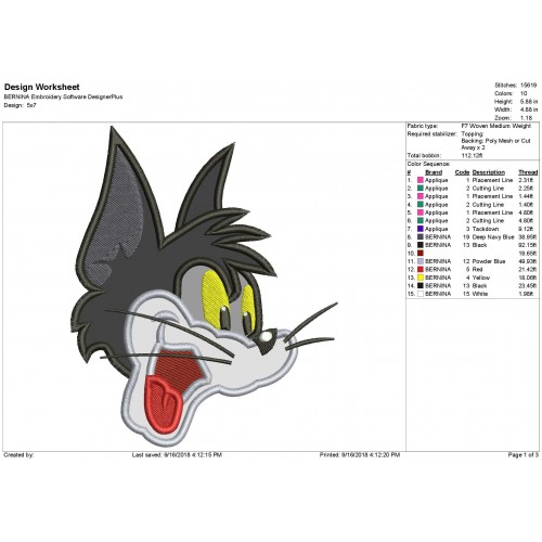 Butch Cat Tom and Jerry Applique Design