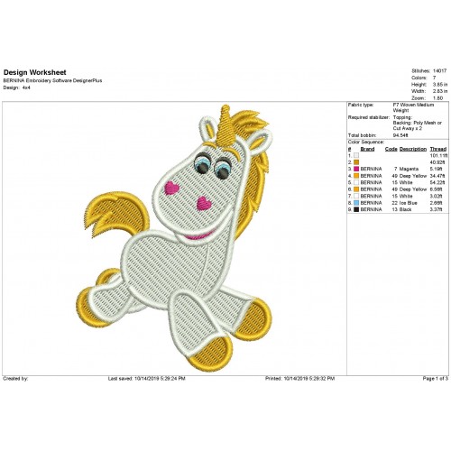 Buttercup Toy Story Horse Filled Embroidery Design