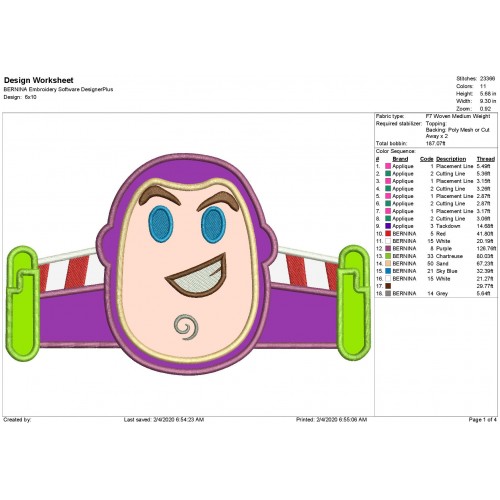 Buzz Lightyear Emoji Toy Story Applique Design