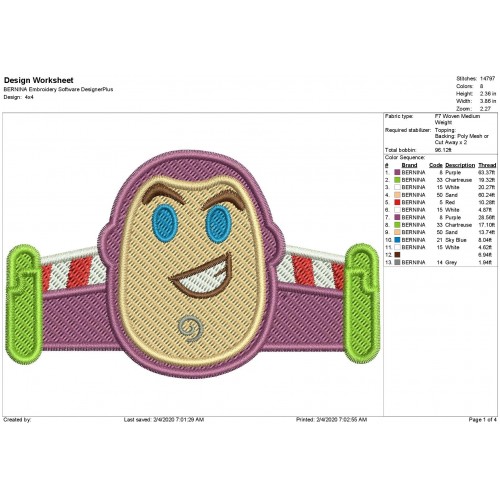 Buzz Lightyear Emoji Toy Story Filled Stitch Embroidery Design