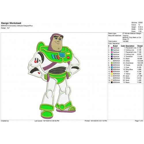 Buzz Lightyear Toy Story Applique Design