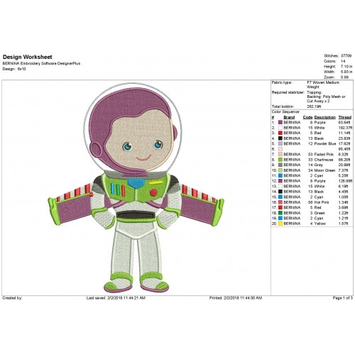 Buzz Lightyear Toy Story Embroidery Design