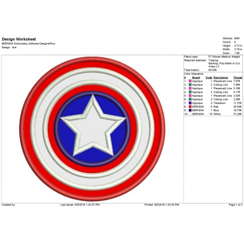 Captain America Applique Design