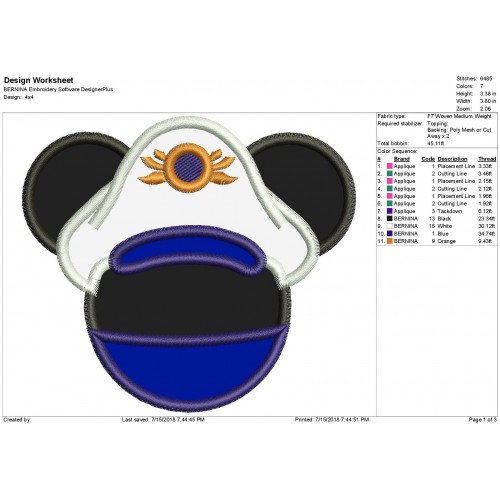 Captain Mickey Disney Cruise Applique Design