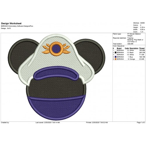 Captain Mickey Disney Cruise Filled Stitch Embroidery Design