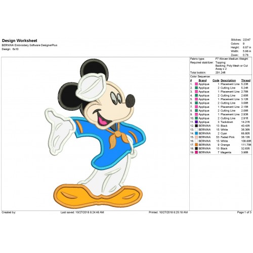 Captain Mickey Mouse Disney Cruise Applique Design