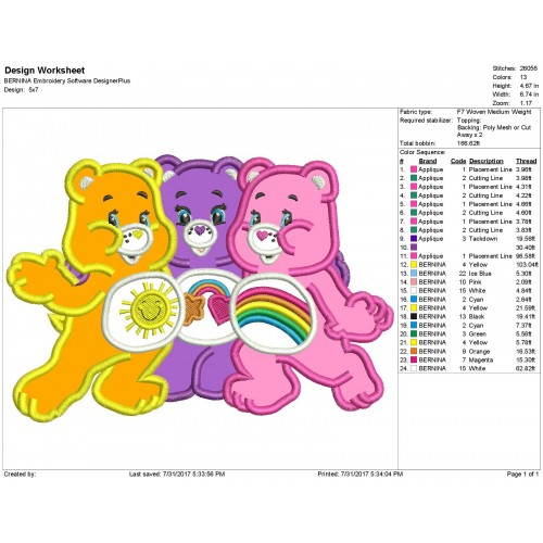 Care Bears Applique Design