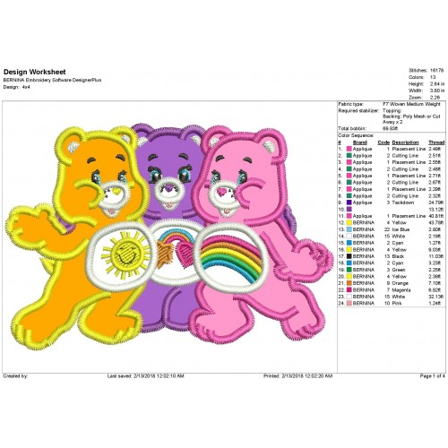 Care Bears Applique Design