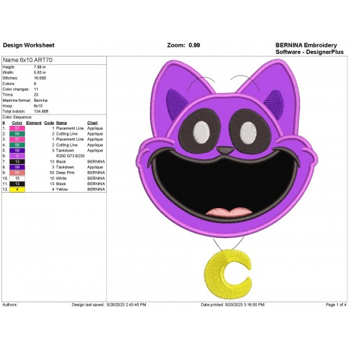 CatNap Head with a Moon Necklace Applique Design