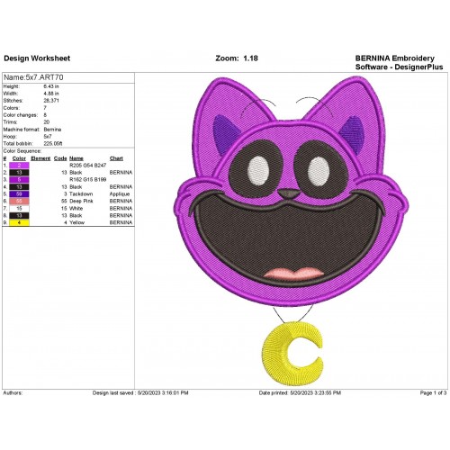 CatNap Head with a Moon Necklace Filled Embroidery Design