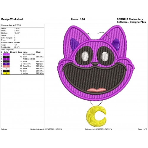 CatNap Head with a Moon Necklace Filled Embroidery Design