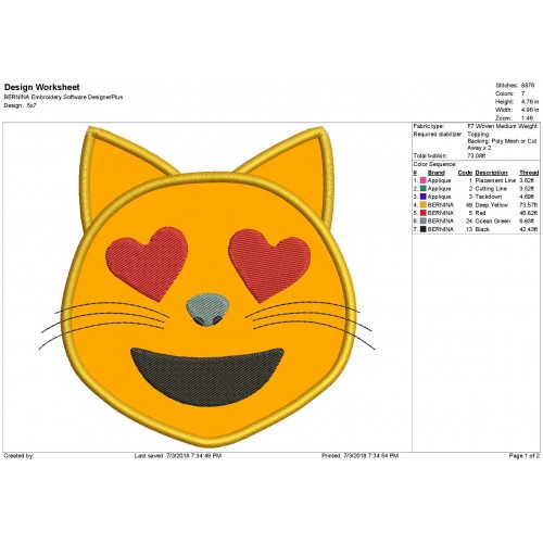 Cat Emoji Applique Design