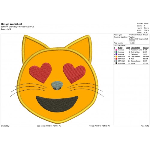 Cat Emoji Applique Design