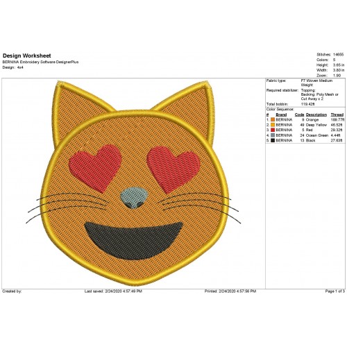 Cat Emoji Filled Stitch Embroidery Design