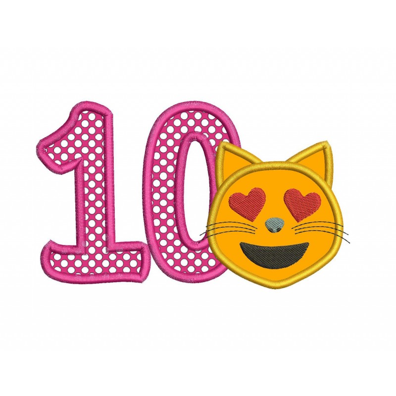 Cat Emoji with a Number 10 Applique Design