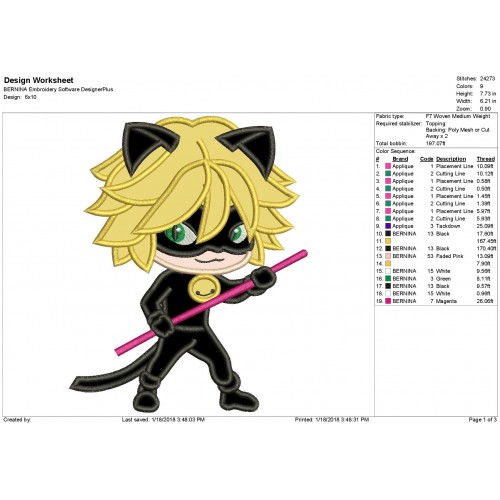 Cat Noir Applique Design