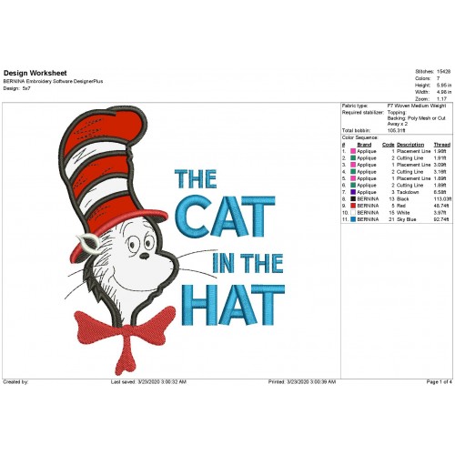 Cat in the Hat Dr Seuss Applique Design