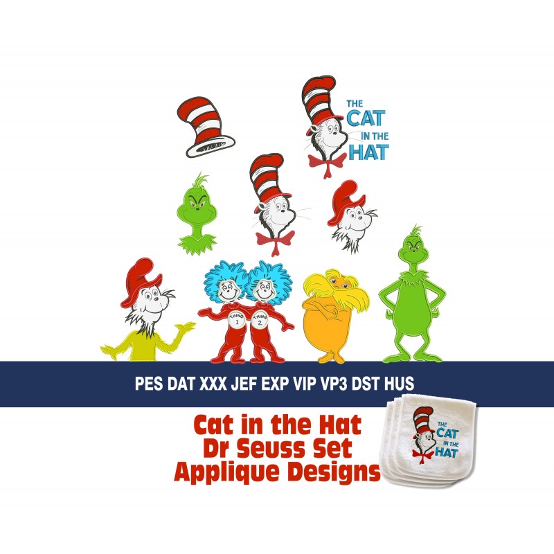 Cat in the Hat Dr Seuss Set Applique Designs