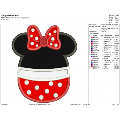 Character Inspired Minnie Mouse Embroidery Applique Design02