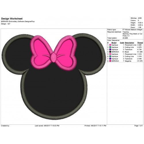 Character Inspired Minnie Mouse Embroidery Applique Design