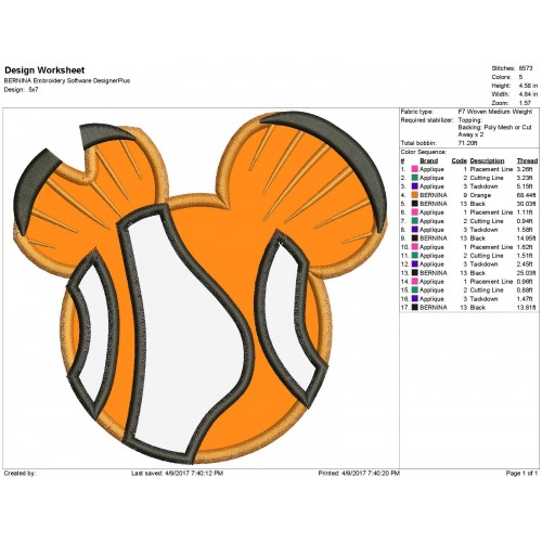 Character Inspired Nemo Finding Nemo Embroidery Applique Design