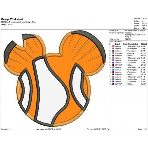 Character Inspired Nemo Finding Nemo Embroidery Applique Design