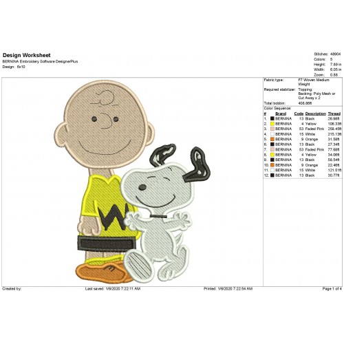 Charlie Brown and Snoopy Fill Stitch Embroidery Design