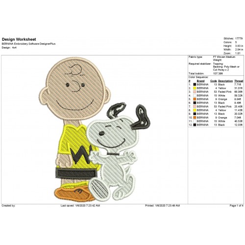 Charlie Brown and Snoopy Fill Stitch Embroidery Design